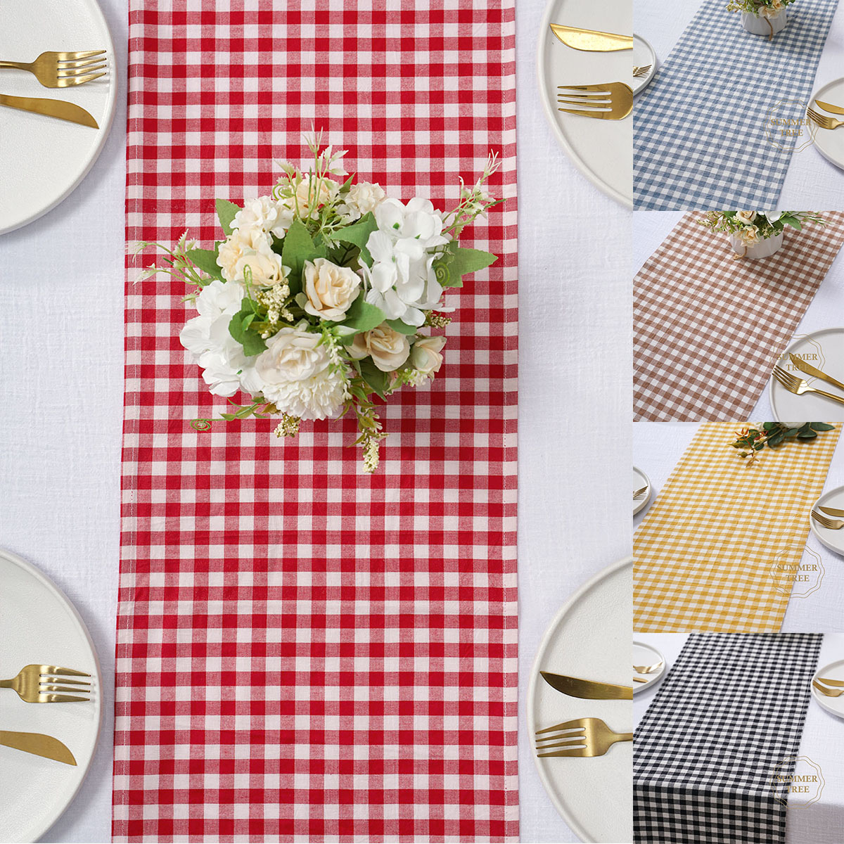 Wedding Ceremony Supply - Rustieke geruite katoenen tafelloper, gingham geblokt,
